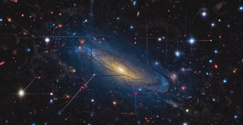 Finally, the large-scale structure of the universe, the intricate network of galaxies, clusters, and superclusters,